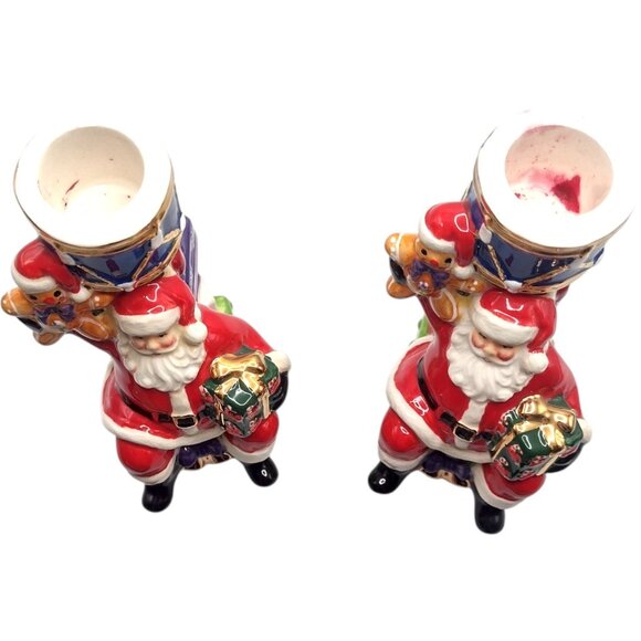 Christopher Radko Splendid Santa Candle Holders Hand-Painted 5" Ceramic 2013 - Picture 2 of 9